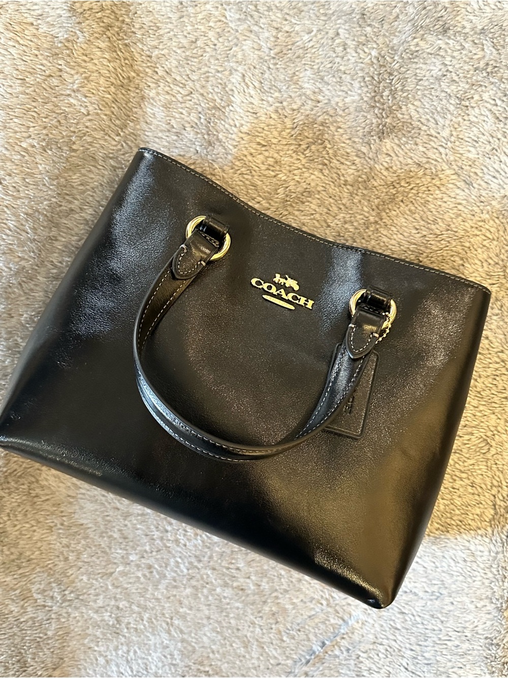 Coach Black Leather Tote with Gold Hardware